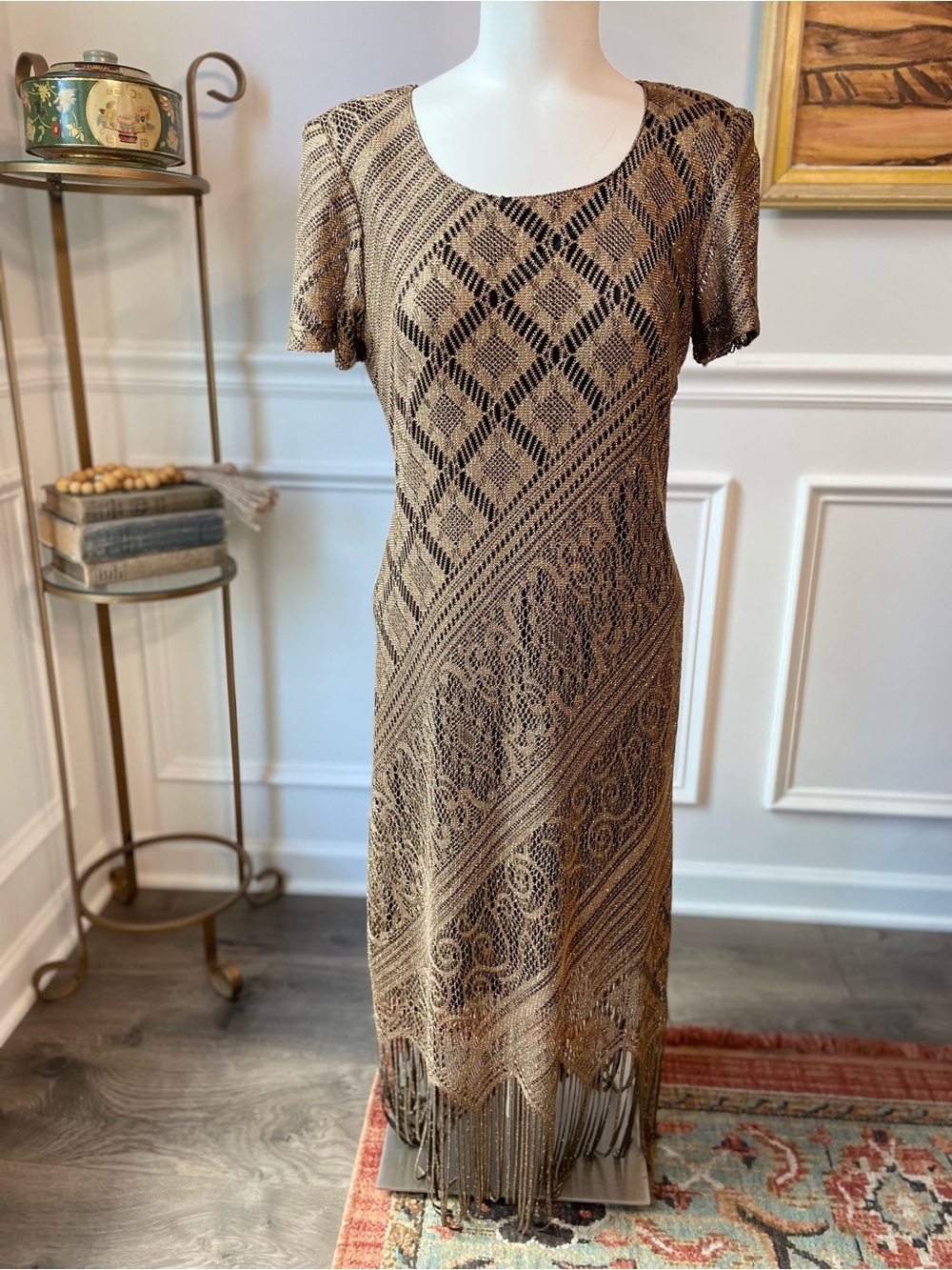 Gold Fringe Lace Western Glam Dress